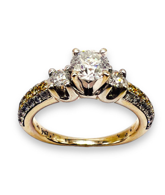 White Sapphire Diamond Engagement Ring 14k White & Yellow Gold - size 5.75