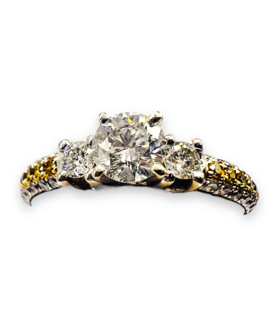 White Sapphire Diamond Engagement Ring 14k White & Yellow Gold - size 5.75