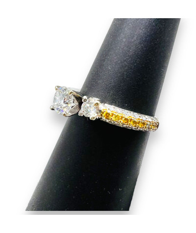 White Sapphire Diamond Engagement Ring 14k White & Yellow Gold - size 5.75