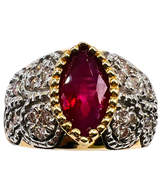 Vintage Ruby Diamond 14k Gold Ring - size 6