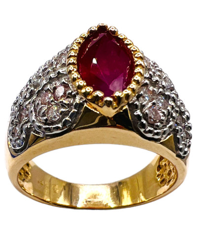 Vintage Ruby Diamond 14k Gold Ring - size 6