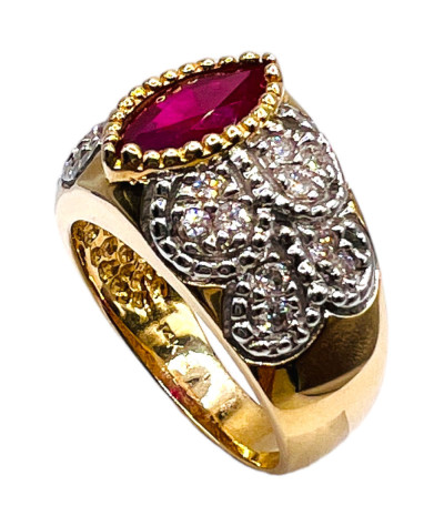 Vintage Ruby Diamond 14k Gold Ring - size 6