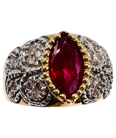 Vintage Ruby Diamond 14k Gold Ring - size 6