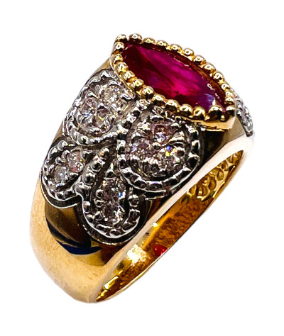 Vintage Ruby Diamond 14k Gold Ring - size 6