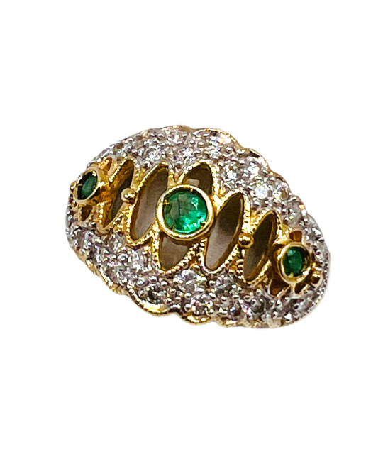 Emerald Diamond Band Ring 14k Gold - Vintage