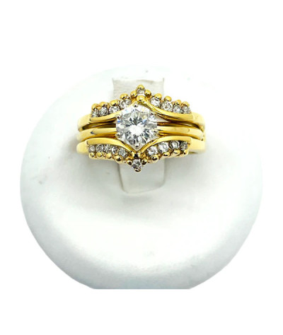 14k Gold Diamond Wedding Engagement Ring Set - size 7