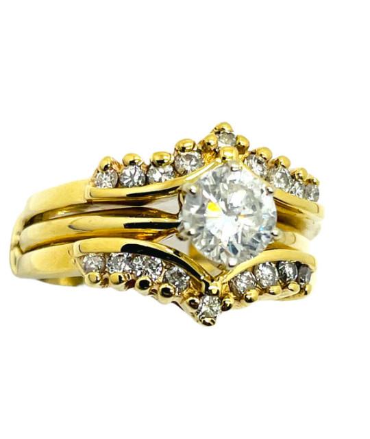 14k Gold Diamond Wedding Engagement Ring Set - size 7