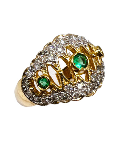 Emerald Diamond Band Ring 14k Gold - Vintage