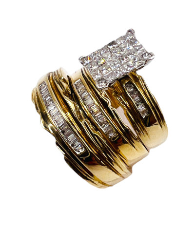 Trio Set Diamond Wedding Rings 14k Gold