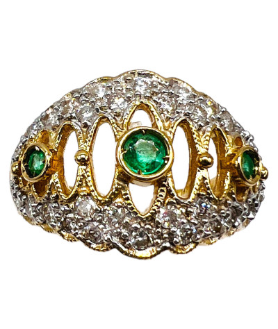 Emerald Diamond Band Ring 14k Gold - Vintage