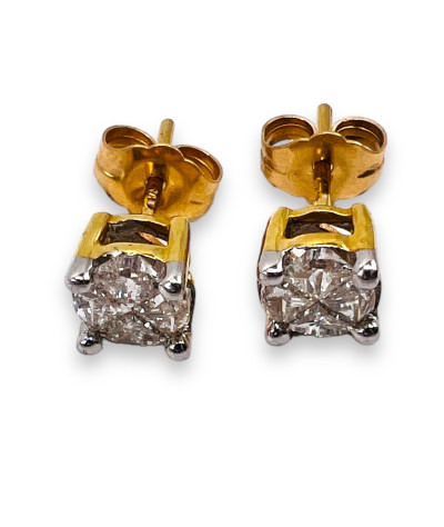 14k Yellow Gold Multi Diamond Stud Earrings