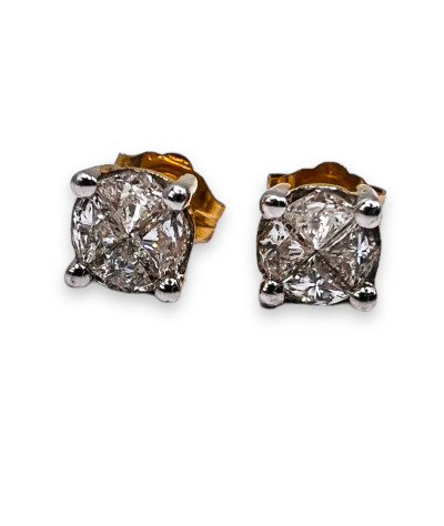 14k Yellow Gold Multi Diamond Stud Earrings