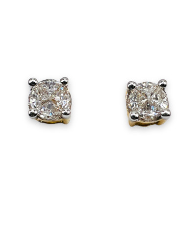 14k Yellow Gold Multi Diamond Stud Earrings