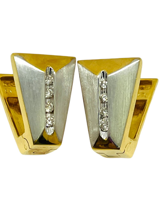 18k Gold Diamond Rhodium Huggee Earrings