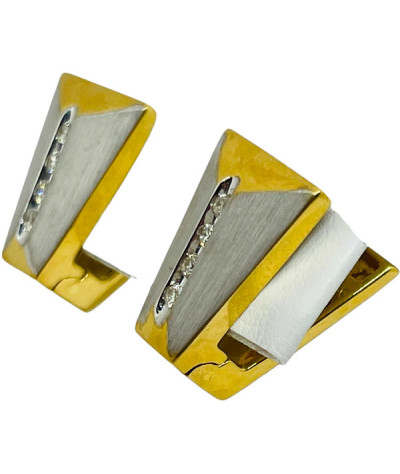 18k Gold Diamond Rhodium Huggee Earrings