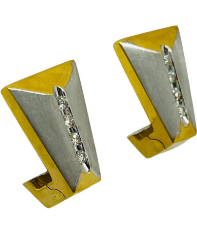 18k Gold Diamond Rhodium Huggee Earrings