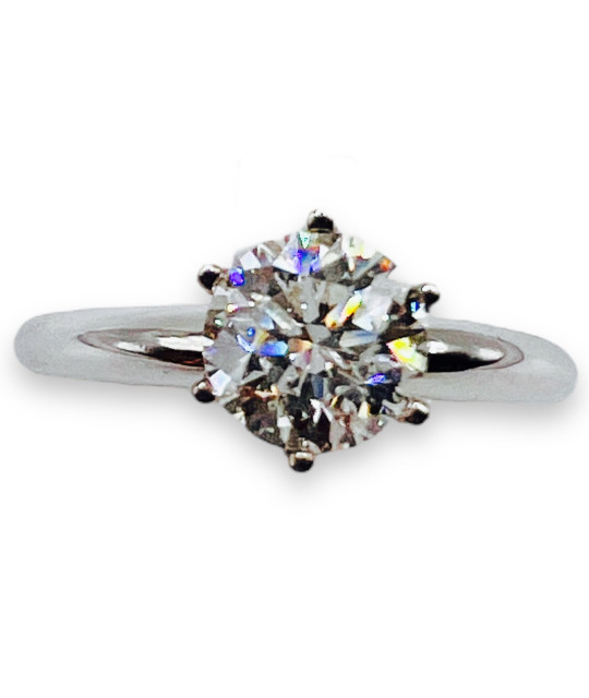 Diamond Solitaire Ring 14k White Gold - size 6.5