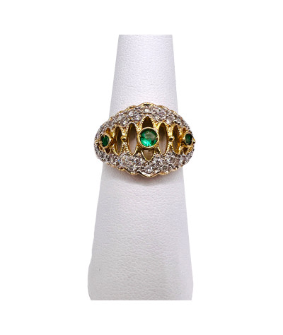 Emerald Diamond Band Ring 14k Gold - Vintage