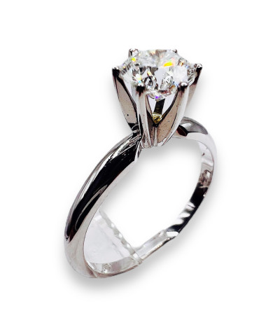 Diamond Solitaire Ring 14k White Gold - size 6.5