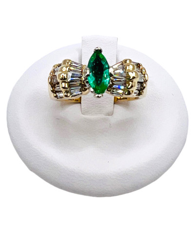 Emerald Diamond Ring 14k Gold - size 6.5