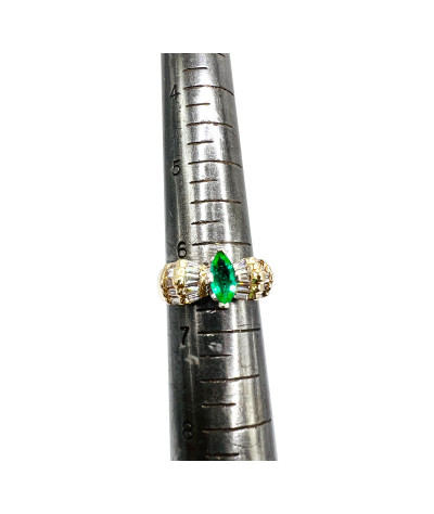 Emerald Diamond Ring 14k Gold - size 6.5