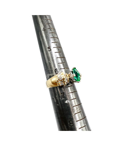 Emerald Diamond Ring 14k Gold - size 6.5