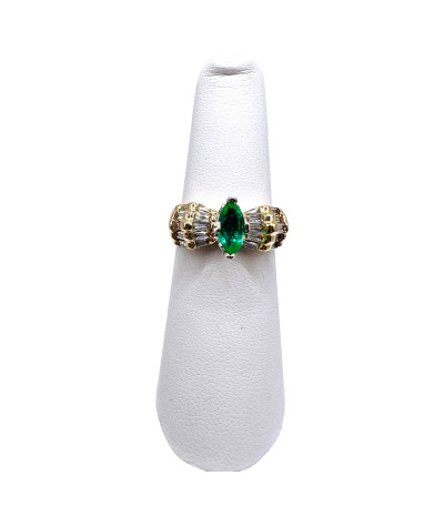 Emerald Diamond Ring 14k Gold - size 6.5