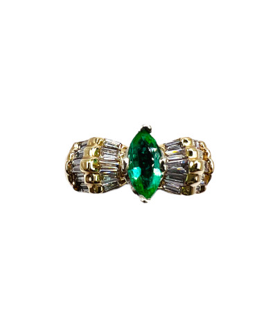 Emerald Diamond Ring 14k Gold - size 6.5