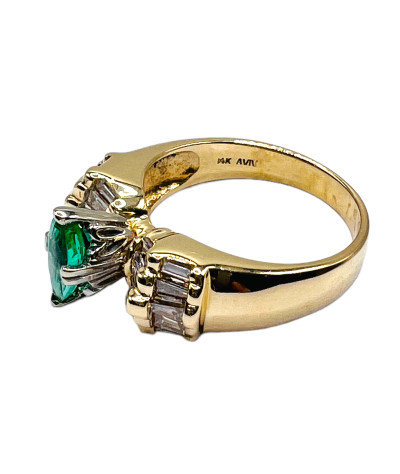 Emerald Diamond Ring 14k Gold - size 6.5