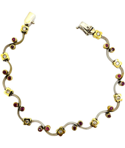 Ruby Diamond Bracelet 14K Yellow & White Gold