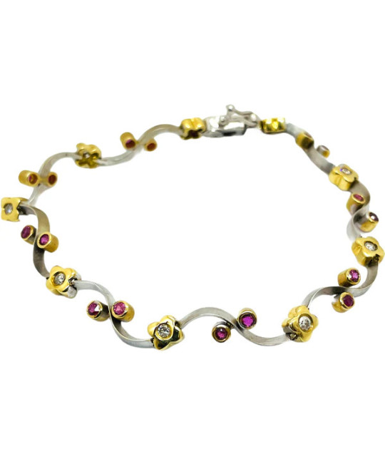 Ruby Diamond Bracelet 14K Yellow & White Gold