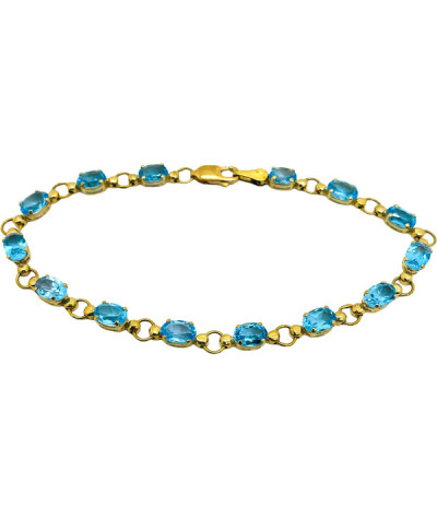 Natural Blue Topaz Tennis Bracelet 10K Yellow Gold