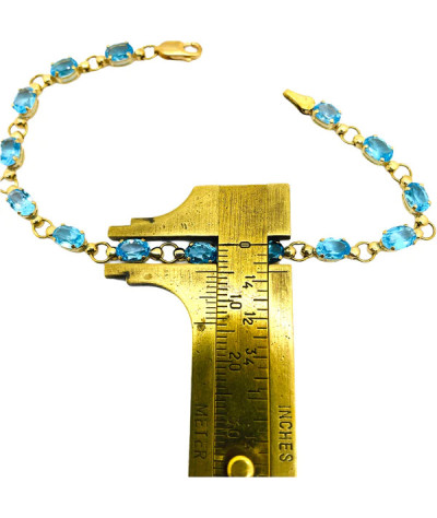 Natural Blue Topaz Tennis Bracelet 10K Yellow Gold