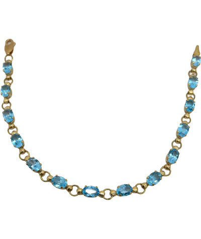 Natural Blue Topaz Tennis Bracelet 10K Yellow Gold