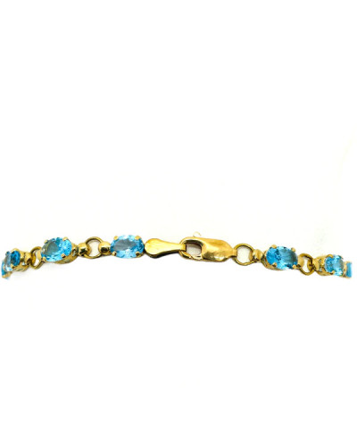 Natural Blue Topaz Tennis Bracelet 10K Yellow Gold