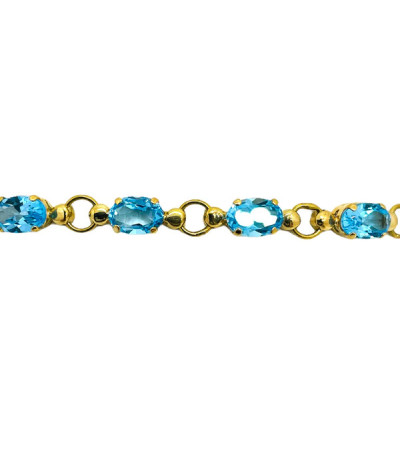 Natural Blue Topaz Tennis Bracelet 10K Yellow Gold